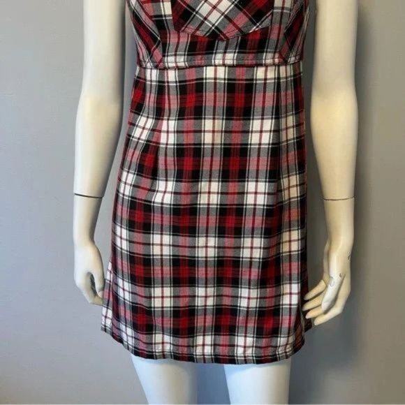 Vintage Milkmaid Plaid Designed in Australia Mini dress Burgundy black size 8 - Picture 6 of 7